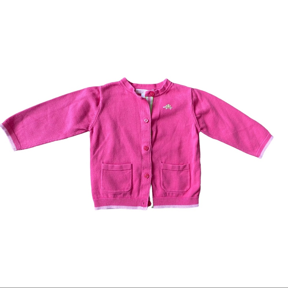 JANIE and JACK Pink CARDIGAN Sweater 12-18 Months GIRL Embroidered Turtle